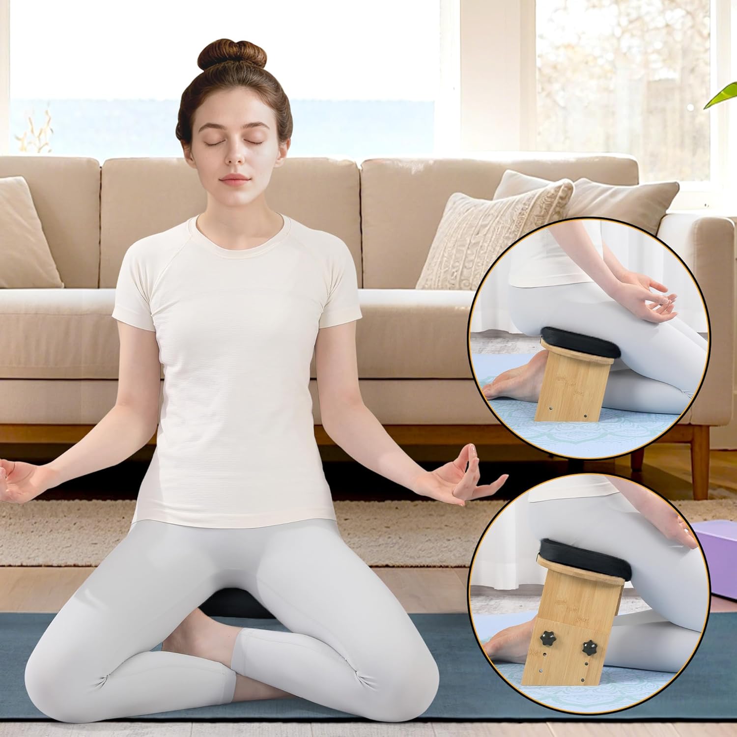 BALAPET Adjustable Height Meditation Bench, Portable Folding Meditation Chair with Velvet Cushion, Ergonomic Meditation Kneeling Stool for Yoga, Mindfulness&Zen Practice(Black)