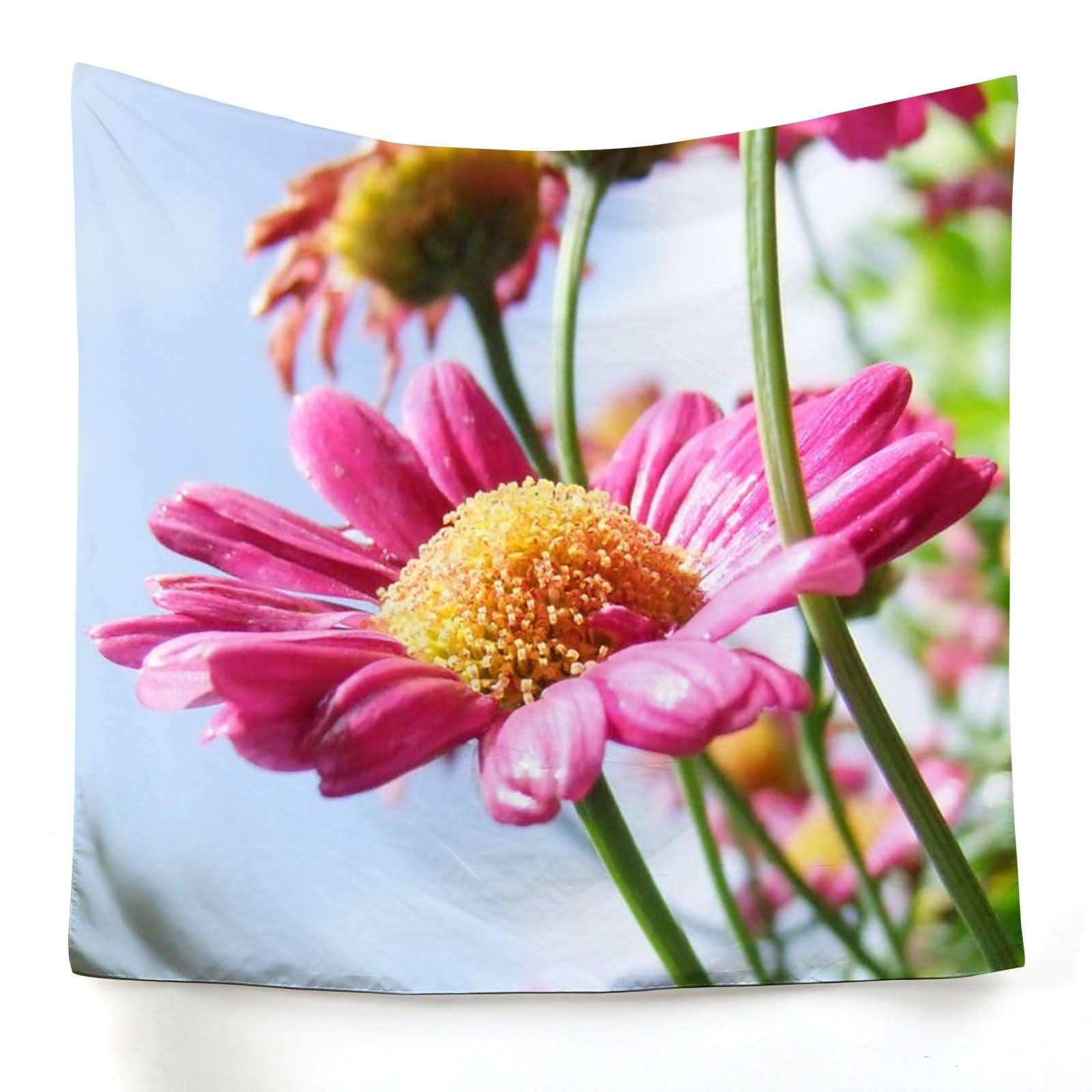Tapiz de pared KnSam de poliéster rosa con crisantemo de 150 x 150 cm