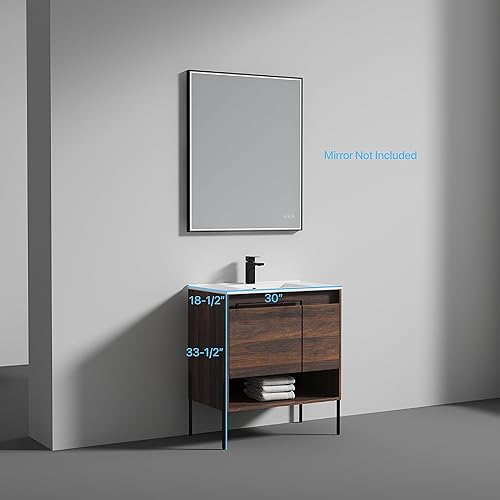 Miniatura 3 de Tocador de baño de madera con fregadero de cerámica (Cali Walnut, 30 pulgadas con fregadero)