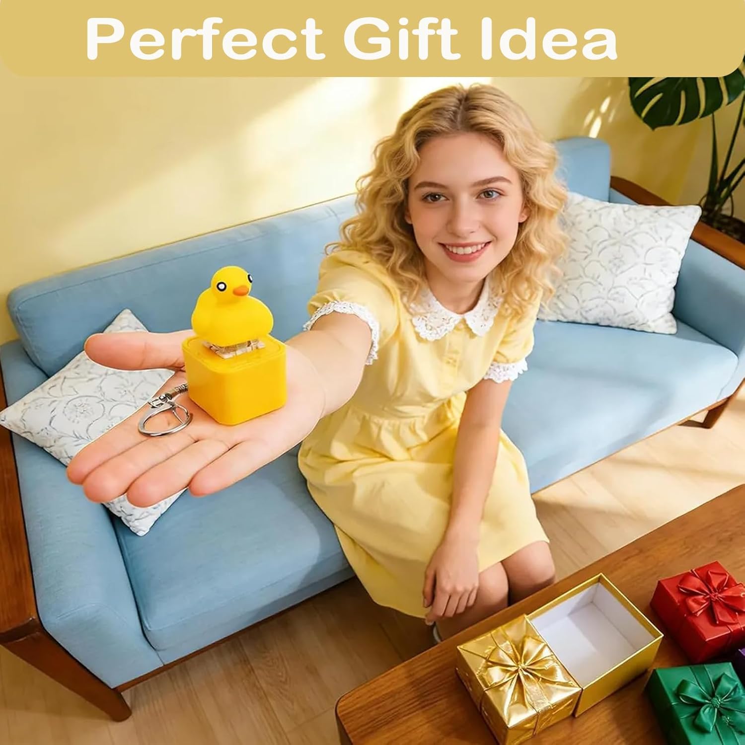 Duck Fidget Keychain Clicker Toy, Duck Quacking Keychain Adult Anxiety Relief Toy with Colorful Light & Sound, Fun Adults Keyboard Clicker for Stress Relief & Quiet Play & Entertainment