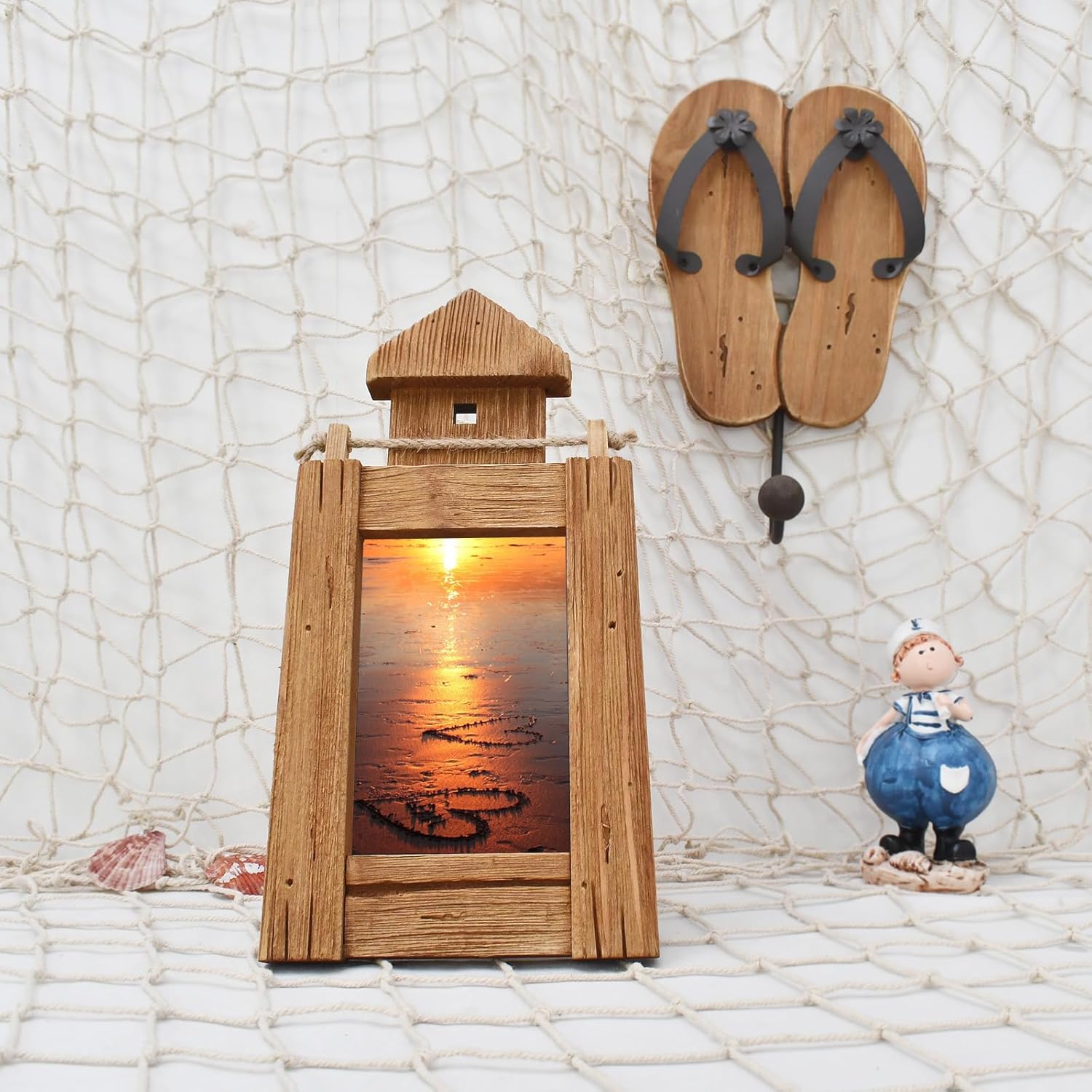 4x6 Picture Frame Rustic Wood Photo Frame Beach Home Decor, Handmade Nautical Lighthouse Shaped Photo Frame with HD Glass and Easel for Tabletop Decor (S M)