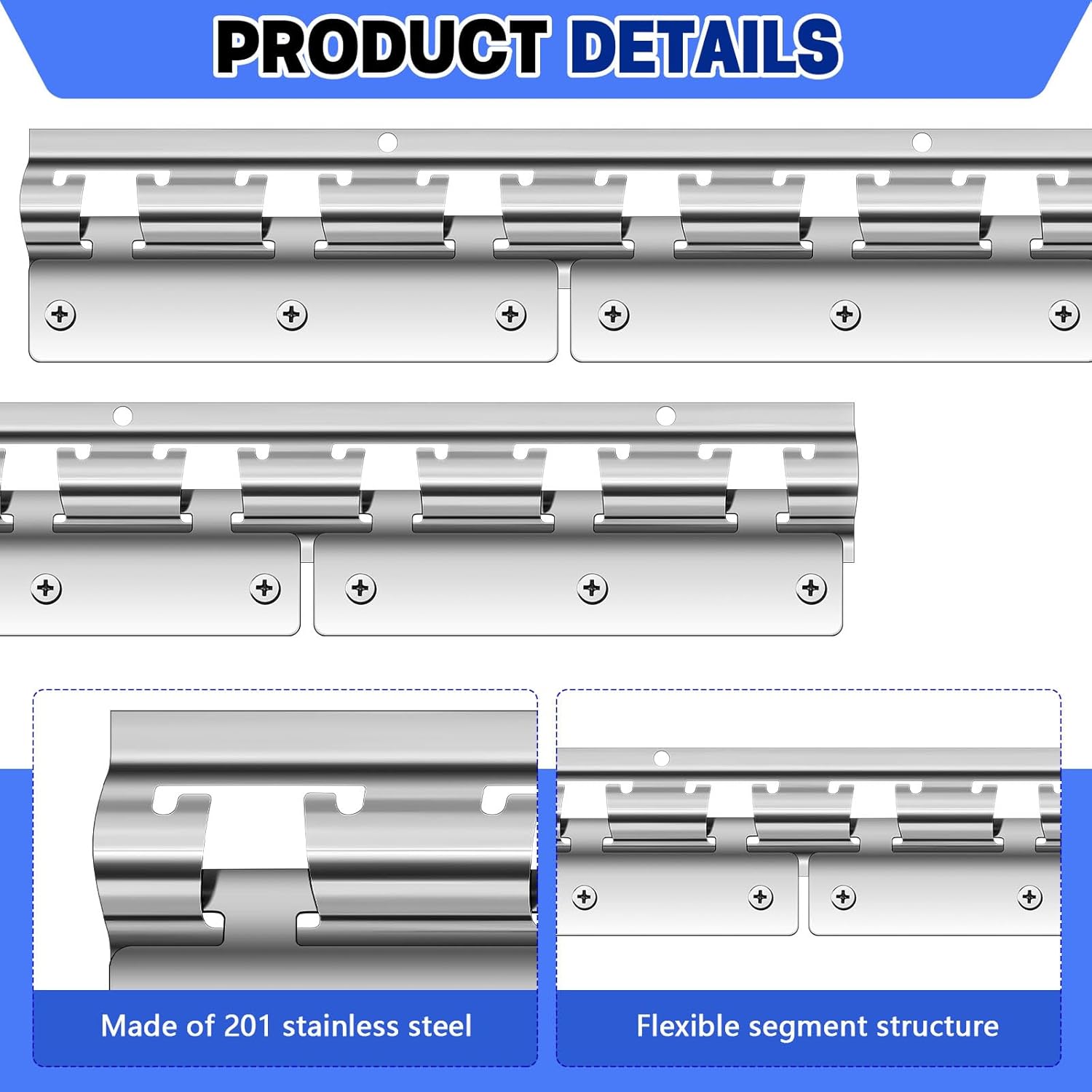 4 Sets Strip Curtain Hardware Stainless Steel Universal Mount Hanger Easy to Install Precision Mounting Brackets for Plastic Vinyl Strips - 4.43FT AP1450