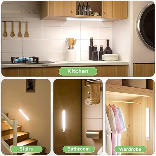 Miniatura 7 de WOLDFY Luces de 3 colores regulables para debajo del gabinete, inalámbricas 2 unidades, 2000 mAh recargable LED sensor de movimiento iluminación