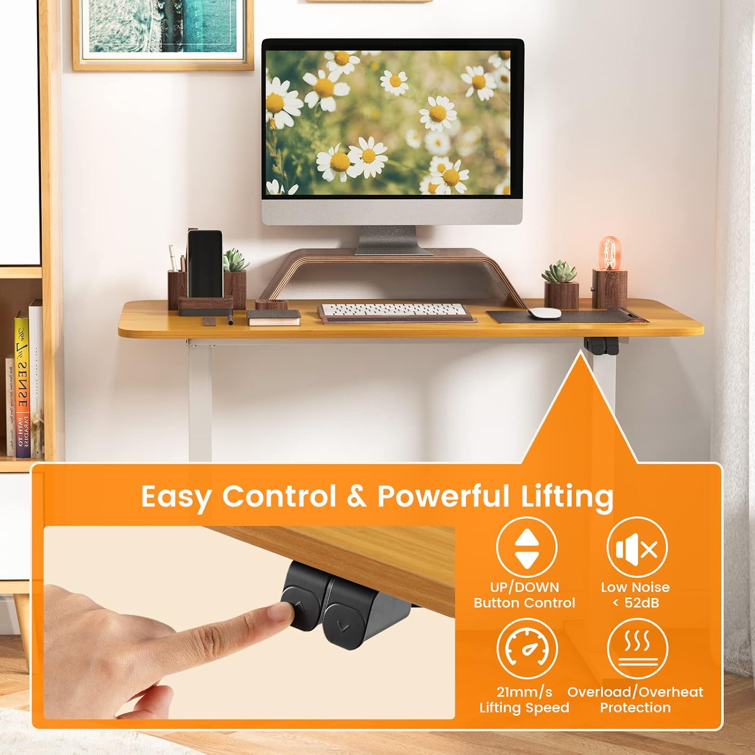 Tangkula Electric Standing Desk, Ergonomic Height Adjustable Sit Stand Desk, Built-in Cable Management Hole, Home Office Standing Workstation with Anti-Collision Design, Stand up Table