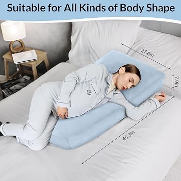 Pregnancy Pillows for Sleeping, 45.3 Inch Pregnancy Massage Pillow Full Body Pillow with Removable Cover - Support for Back, Legs, Belly, HIPS for Pregnant Women(Light Blue)