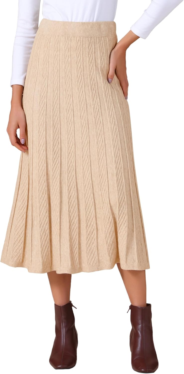 Allegra K Women's Sweater Skirts High Waist Pleated Casual A Line Knit Midi Skirt