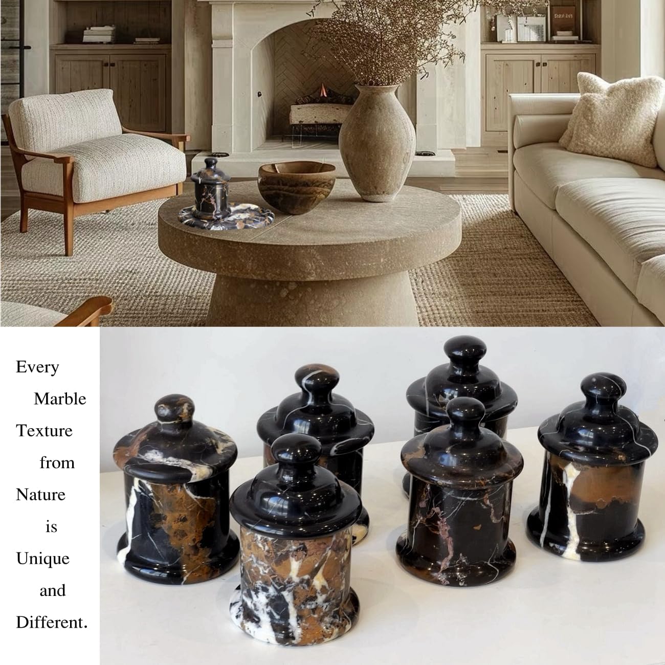 Natural Marble Canister, Container for Q-Tips, Diffuser Stones, Spices