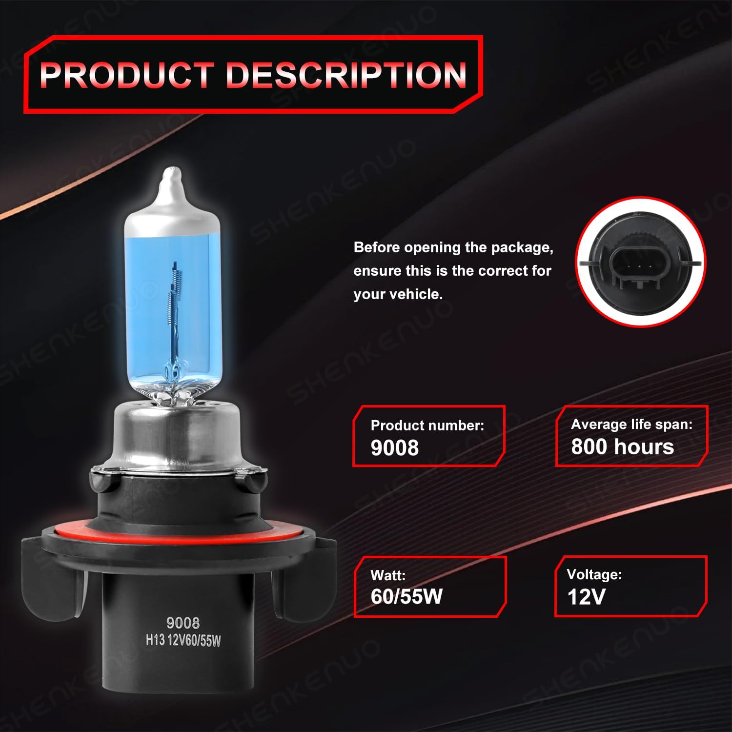 Headlight Bulbs Compatible with Dodge Challenger 2009-2014,9008/H13 High/Low Beam Halogen Headlamp Bulbs,High Performance Halogen Light Bulbs Combo,Plug and Play, 2 Pcs