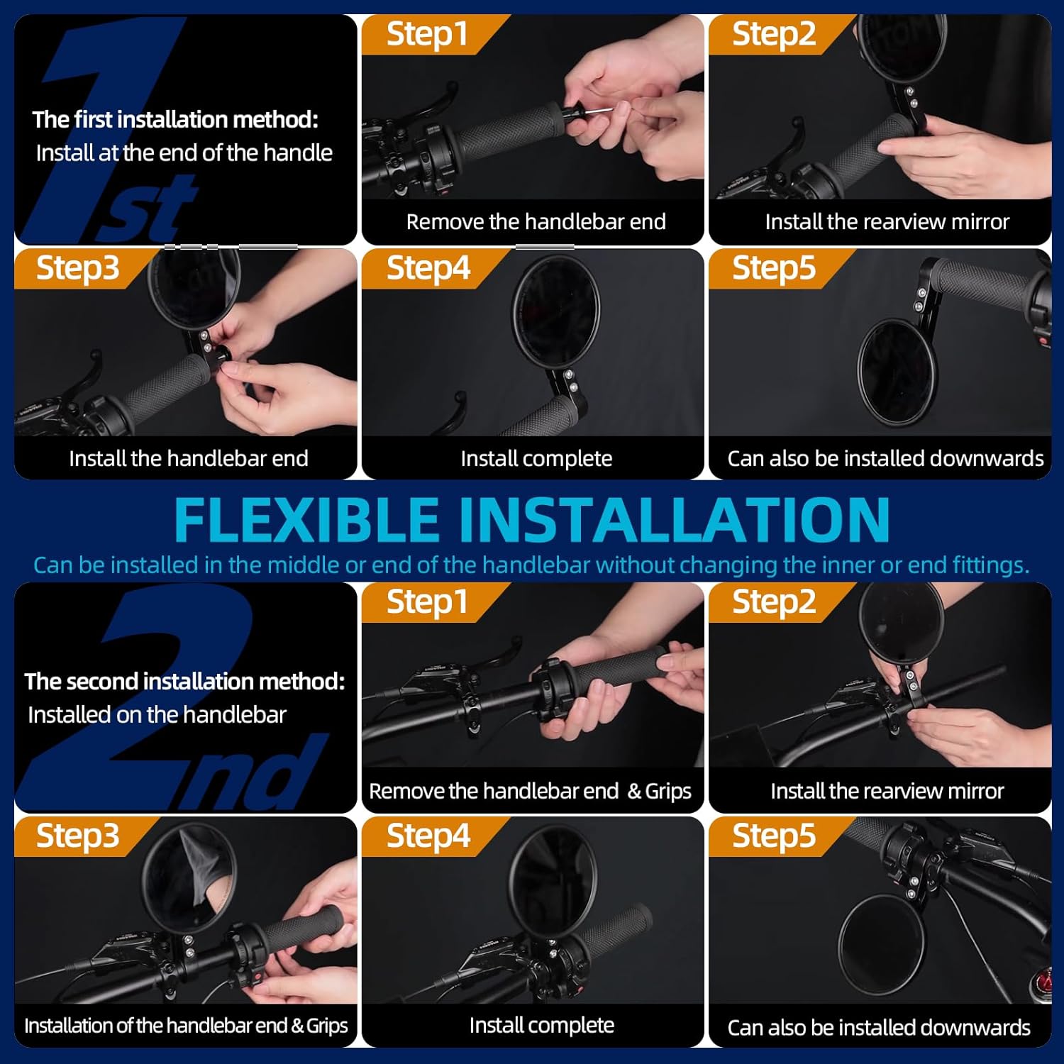 DREAMIZER Motorcycle Mirrors for Handlebars,Universal Black CNC 4" Round Motorcycle Bar End Mirrors for 22 and 25mm Handlebar Compatible with Most Motorcycles Honda Grom etc.