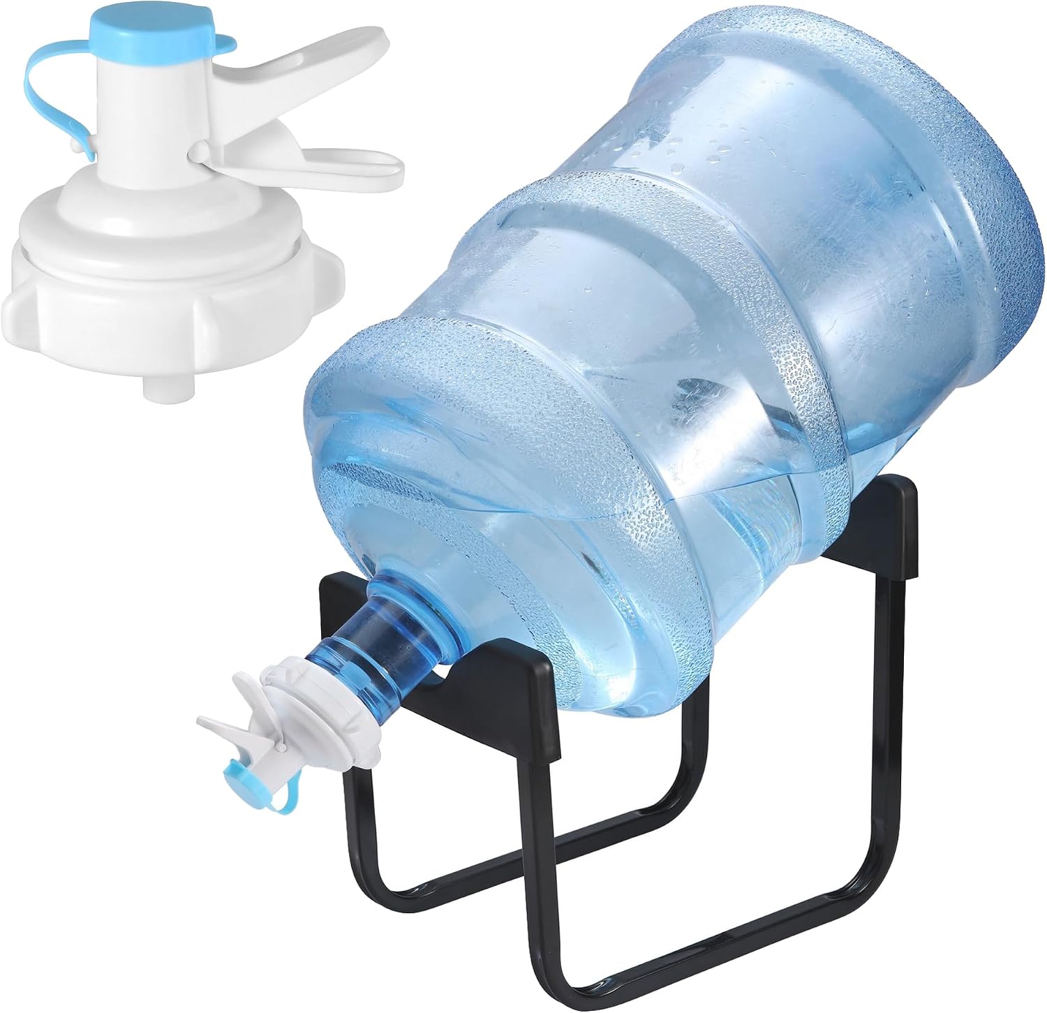 Yoption Stainless Steel 3-5 Gallon Water Jug Stand with 2 Dispenser Valves | Rust-Resistant, Non-Slip Water Bottle Stand with BPA-Free Spout, Black