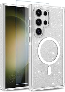MOWIME Magnetic Case Fit for Samsung Galaxy S23 Ultra, Glitter, White