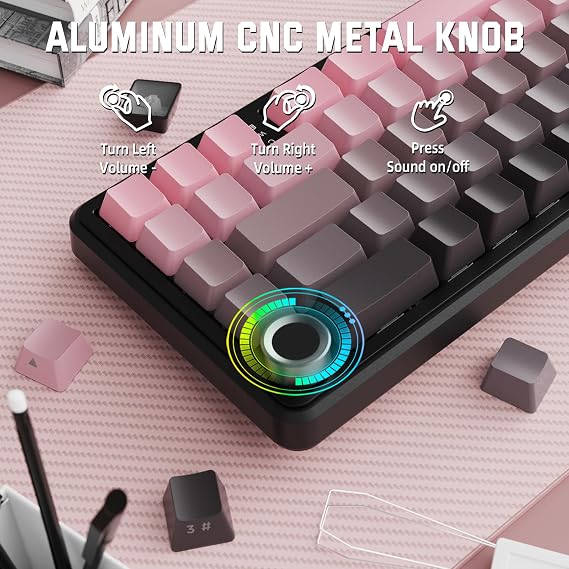 ATTACK SHARK X66 Gasket Wireless Mechanical Keyboard with Volume Knob,60% Bluetooth/2.4GHz/Wired Gaming Keyboard,RGB Backlit,Side Printed PBT Keycaps,66 Keys Hot Swappable for PC/MAC (Blackberry)