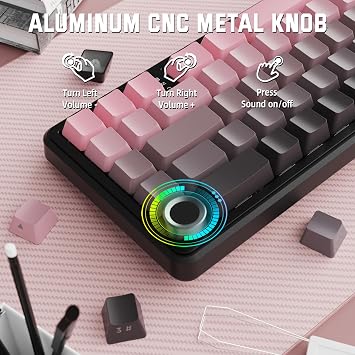 ATTACK SHARK X66 Gasket Wireless Mechanical Keyboard with Volume Knob,60% Bluetooth/2.4GHz/Wired Gaming Keyboard,RGB Backlit,Side Printed PBT Keycaps,66 Keys Hot Swappable for PC/MAC (Blackberry)