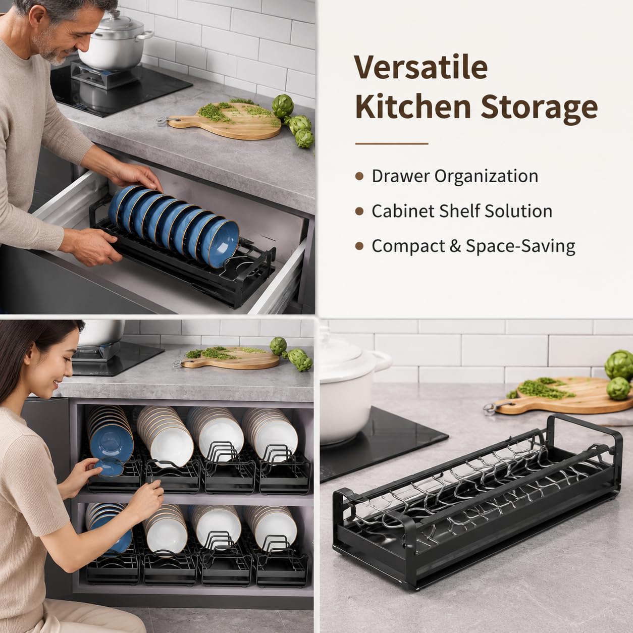 Küchen Geschirr Abtropfgestell Edelstahl Geschirrtrockner Allzweckhalter Skandinavischer Stil Pflegeleicht für Büro, Dark [Schalenständer] 47cm·Gro