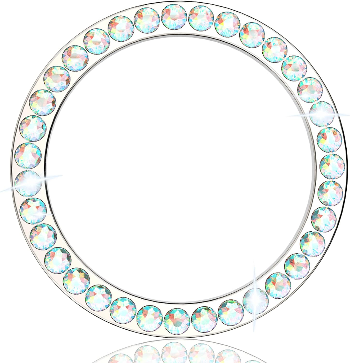 Anourney Colorful Bling Crystal Rhinestone Car Engine Ignition Button Ring, Emblem Sticker, Girly Car Interior Accessory Decoration for Push to Start Button Cover, AC Control Knob,Car Shift Cover