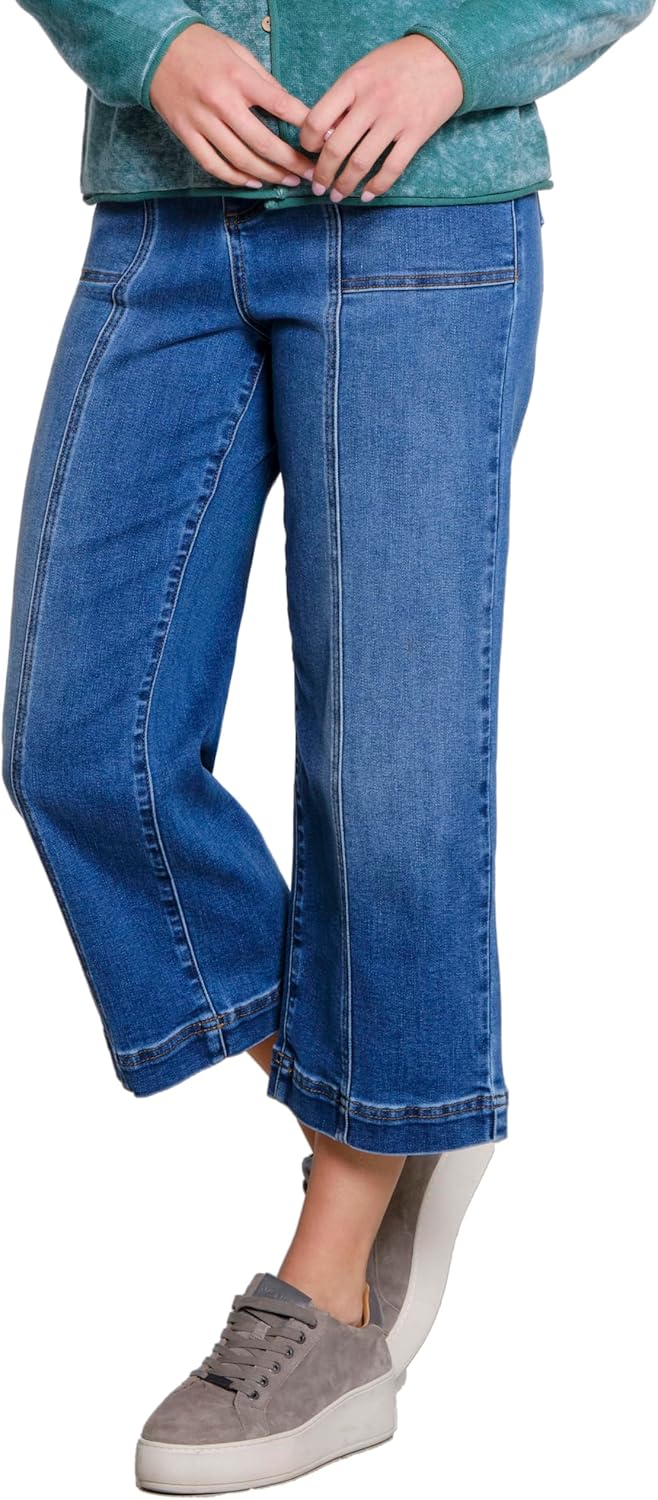 TRU Luxe Women's Fly Front Wide Leg Crop with Front Seams