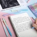 Stylos de gel noir, Stylo de gel mignon rétractable, Stys de pointe fin avec barre de couleur dégradée esthétique pour adultes adolescents Bureau écriture scolaire Prendre des notes Journaling (12Pack, 0.5mm)