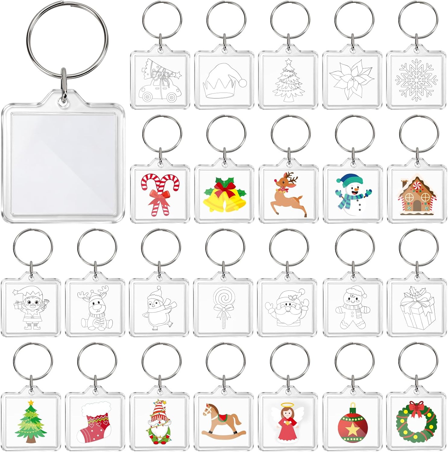 AUGSUN 24 Pcs Acrylic Keychain Crafts DIY Picture Holder Keychain