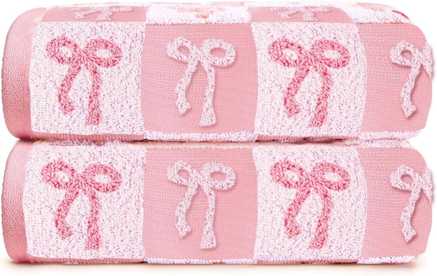 2 Pcs Pink Hand Towels for Bathroom Coquette Bow Hand Towels 3D Pink Bow Jacquard Weave 100% Cotton Soft Towels Decorative 13. 7 x 29. 5Inch Facecloth Preppy Bathroom Decor for Bridal Shower Wedding