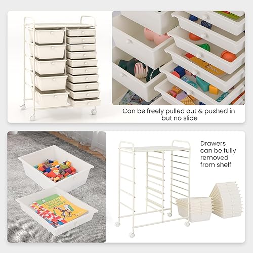 Vista 25 de Giantex - Carrito rodante, 10 cajones, organizador para aula, carrito de almacenamiento con ruedas para útiles escolares, de oficina, hogar, Negro