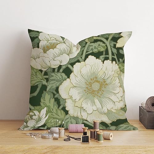 Miniatura 3 de Funda de almohada de 20 x 20 pulgadas, color gris, morado, verde, chinoiserie, funda de cojín floral de inspiración asiática, funda de almohada