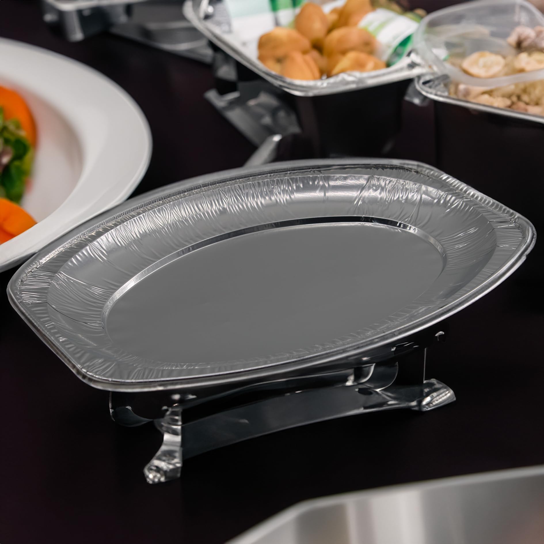 Enpack - 100 Stück Alu-Servierplatte - 43 x 29 cm - Ovaler Einweg-Aluservierteller - Große Grilltablett - Aufschnittplatte für Catering und Partys