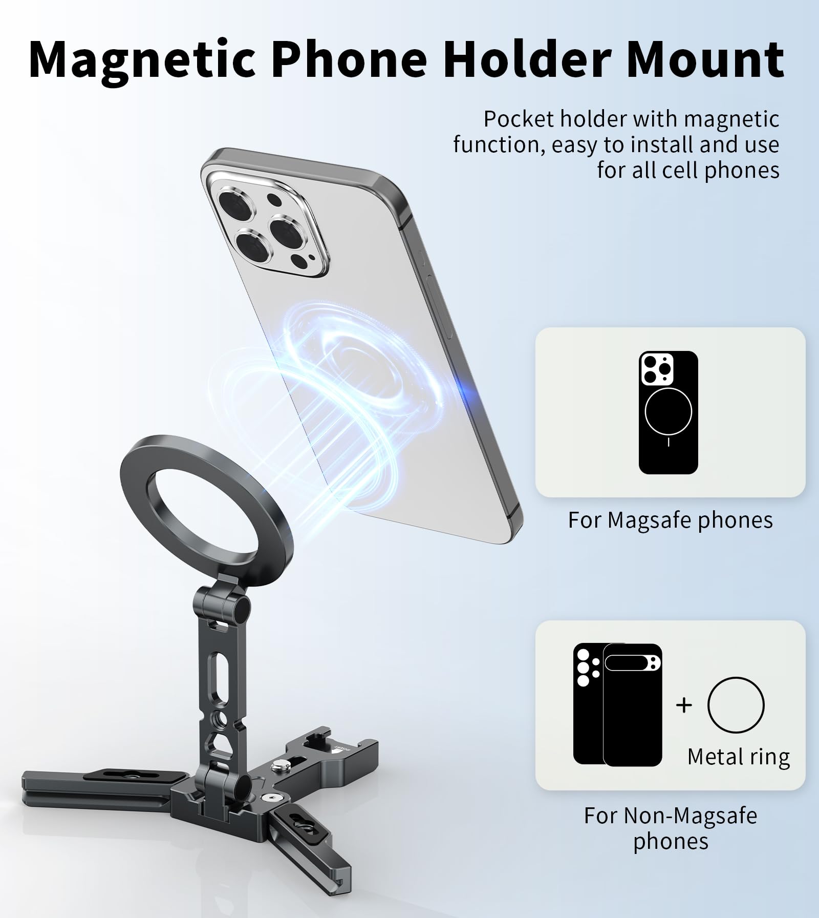 Magnetic Phone Tripod Mount Adapter with Arca Swiss Mount,Phone Holder for Tripods with 1/4-20 Screw for iPhone 17 Air 16 15 14 13 Pro Max & Mag-Safe Case Magnet Tripod Attachment