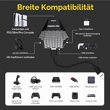 Besavior P5 Mate Pro 1000 Adapter for PS5 - PS5 Converter for XIM ReaSnow Switch Xbox PS4 Controller Improved Gaming Adaptive Trigger & Vibration Support 1000Hz Low Latency