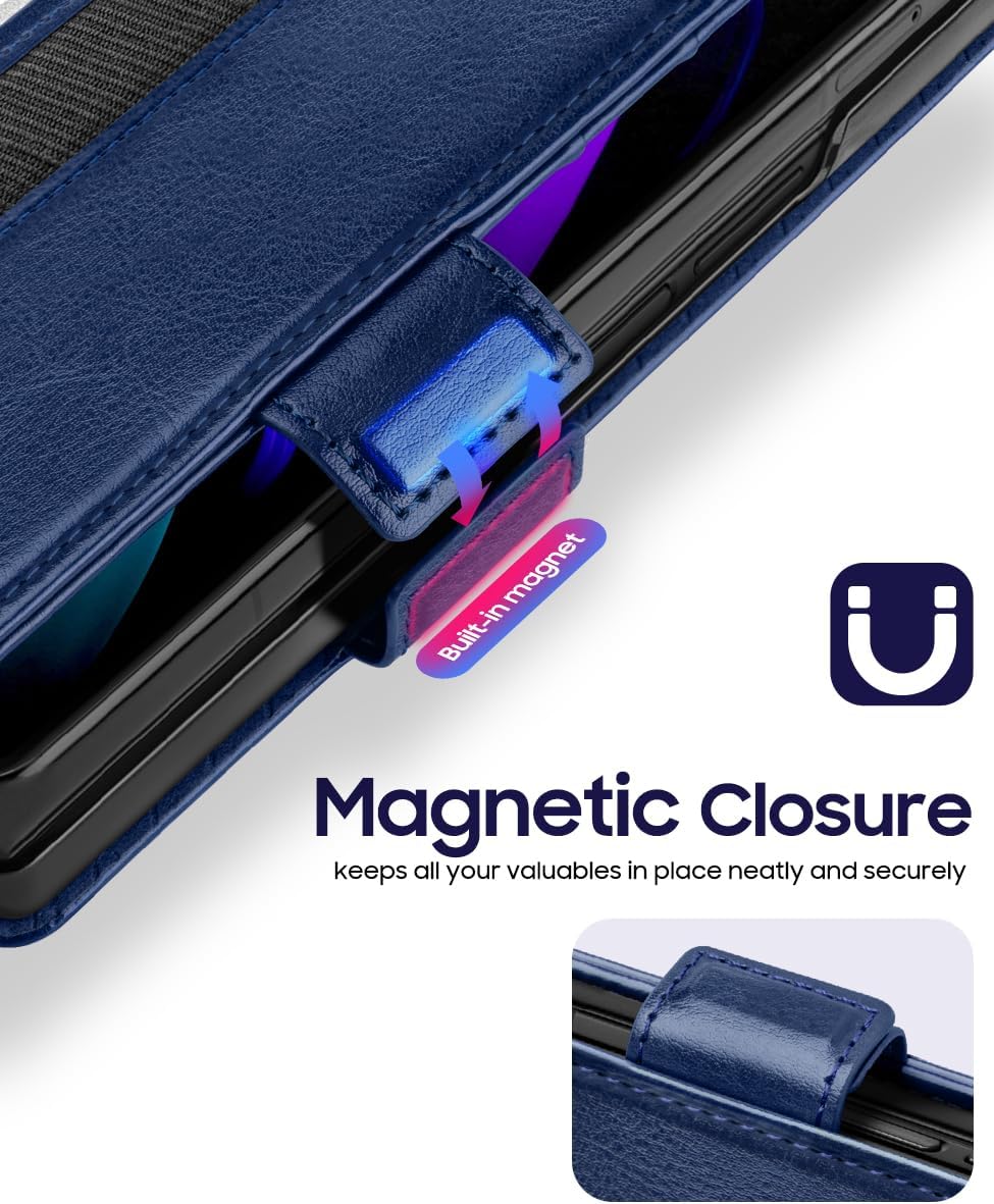 OCASE Compatible with Samsung Galaxy Z Fold6 Wallet Case with S Pen Holder, PU Leather Flip Folio, Card Slots, RFID Blocking, Kickstand, Phone Cover for Galaxy Z Fold 6 2024-Blue