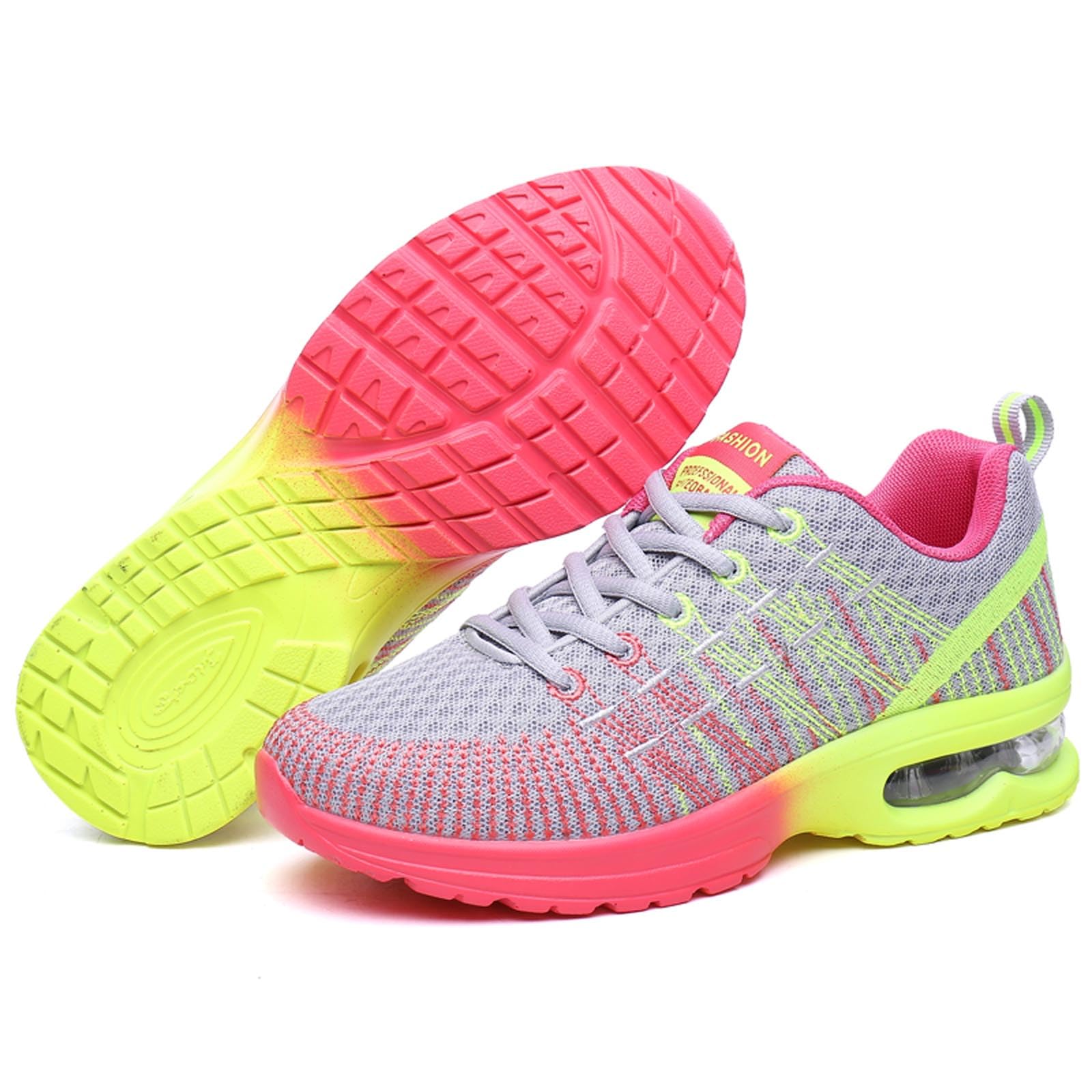 Chaussure de Course Femme Respirante Légères Chaussures de Sport Gym Fitness Athlétiques Basket de Running Confortables Jogging Sneakers Noir Gris Rose EU 35-42