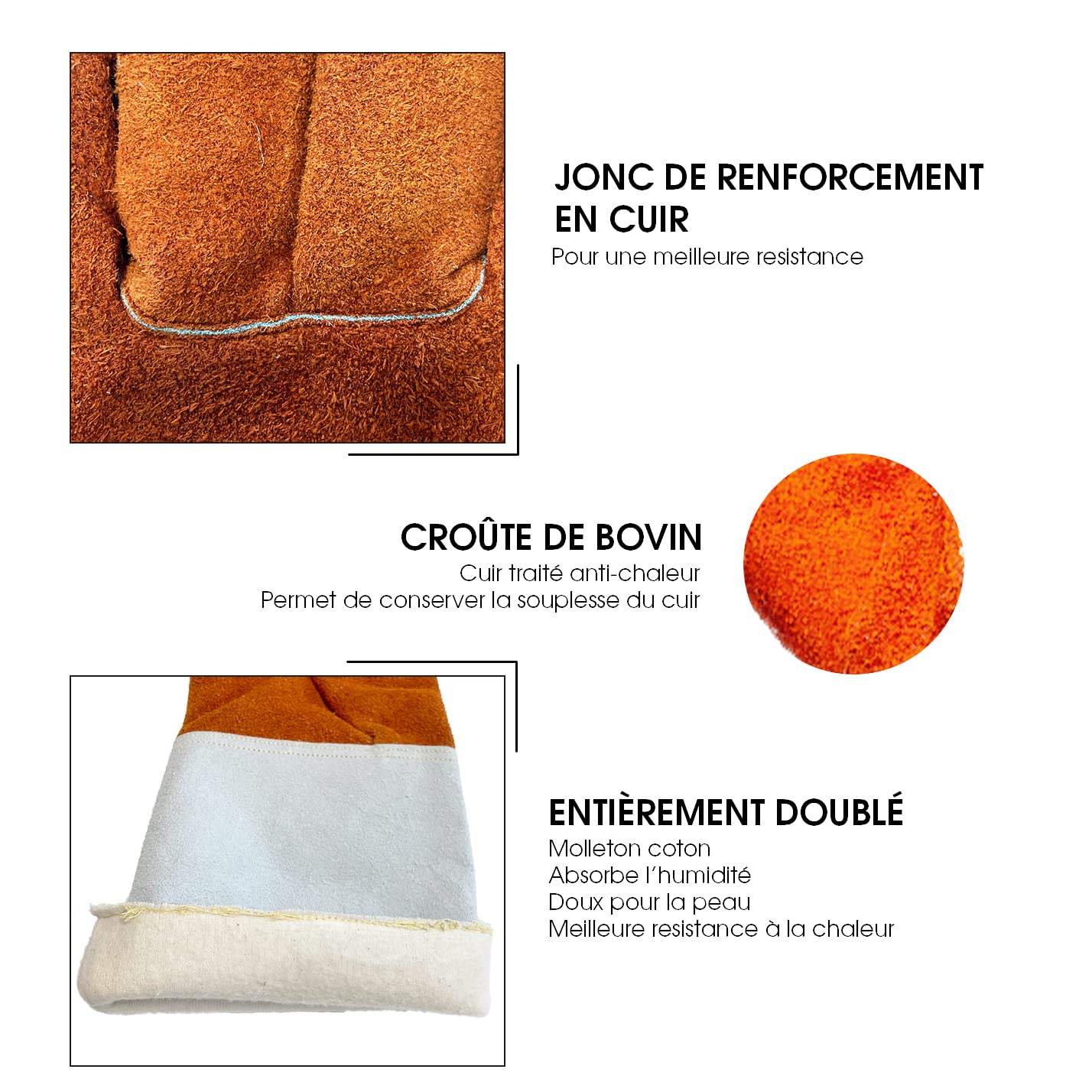 LEBON ANTDI/15 Gant Cuir traité anti-chaleur et ignifugé,multifonction (soudure,cheminée,barbecue..). Entièrement doublé-1 paire-taille unique-coloris orange et gris,1 paire (Lot de 1)