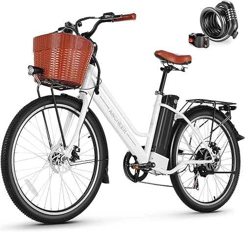 ANCHEER Bicicleta eléctrica de 26 pulgadas para adultos, bicicleta eléctrica de ciudad de marco bajo de 750 W con batería de 48 V374 Wh, hasta 50