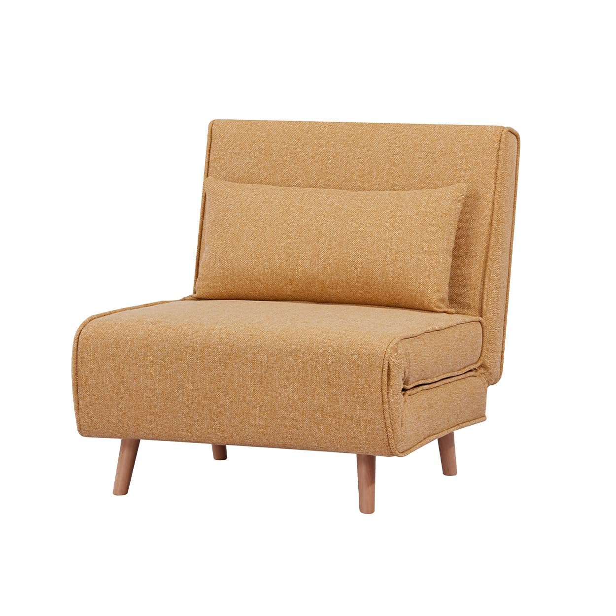 EVERGREENWEB Poltrona Letto Singolo con Cuscino Imbottito INCLUSO, Tessuto Giallo, Divano 1 Posto Salvaspazio Pieghevole, Pouf Poggiapiedi, Comodo Schienale Regolabile Clic Clac, Gambe in Legno, FOLDY