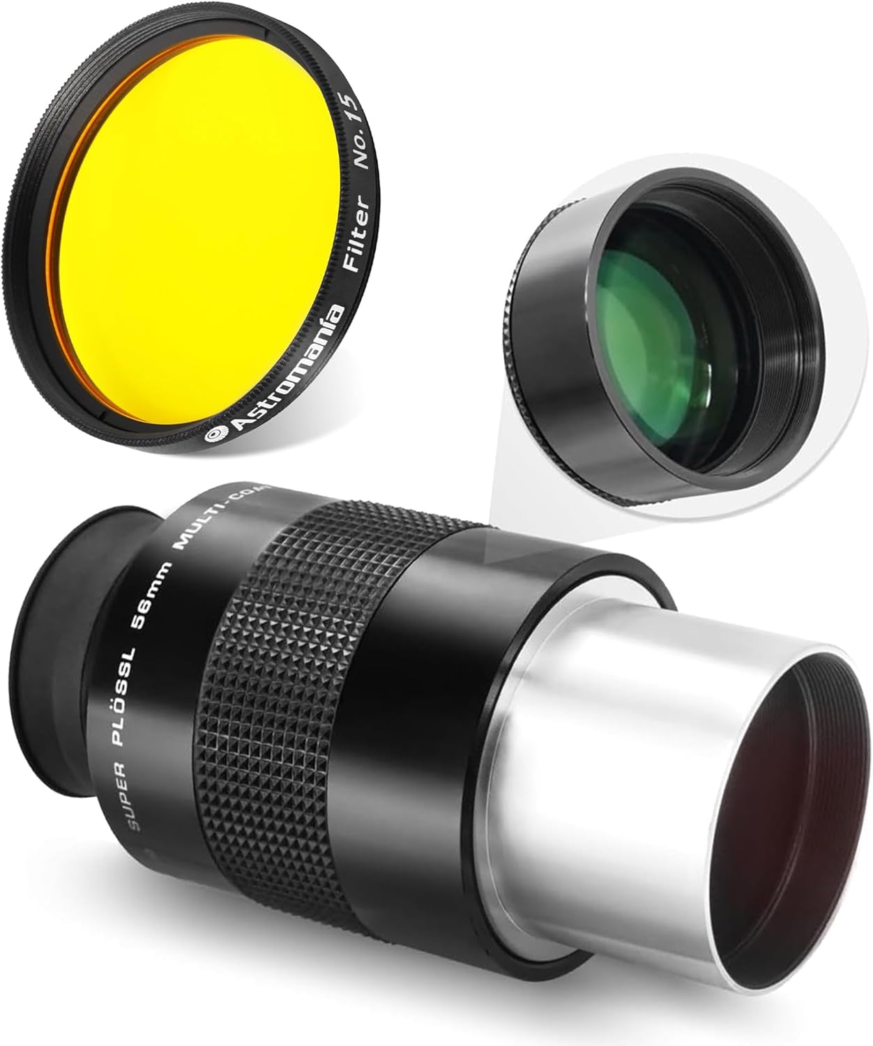Astromania 2" Color/Planetary Filter for Telescope - #15 Yellow-Orange - Bundle with - 2" 56mm Plossl Telescope Eyepiece