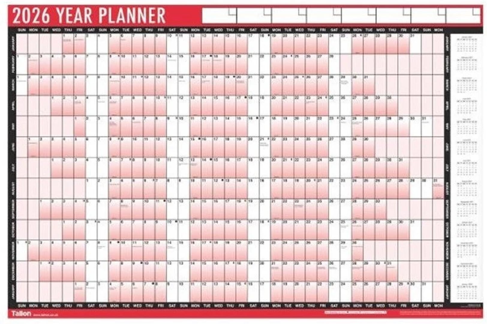2026 A1 Size Large Year Wall Planner 850mmx580mm with Marker Pen