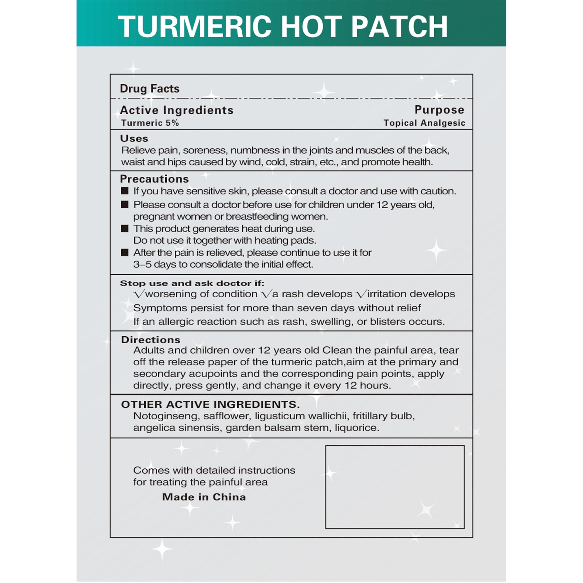 PL-Baimasi Turmeric Heat Patches, 4 Patches (Pack of 3) - Herbal Warming Patches for Muscle & Joint Comfort, Long-Lasting Heat Support
