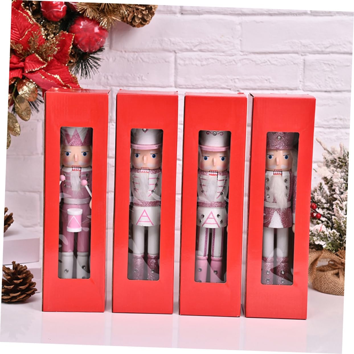 Wakauto 4pcs Wooden Nutcracker Decorations Hand Painted Christmas Nutcracker Figures with Movable Mouths for Festive Tabletop and Holiday Desktop Display Xmas Ornaments for Gift Giving