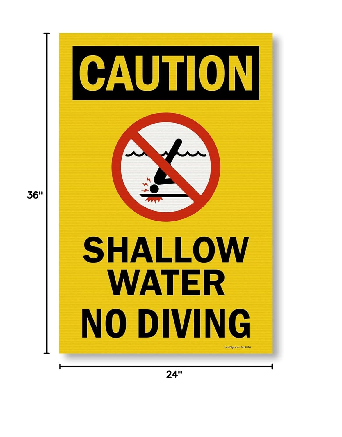 SmartSign 36 x 24 inch “Caution - Shallow Water, No Diving” Pool Sign with Graphic, Digitally Printed, 160 mil Corrugated Plastic, Chemical/Water-Resistant, Multicolor