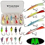 THKFISH Ice Fishing Jigs Panfish Ice Fishing Lures Kits Ice Fishing Gear Kit 14pcs Luminous Ice Fishing Color D
