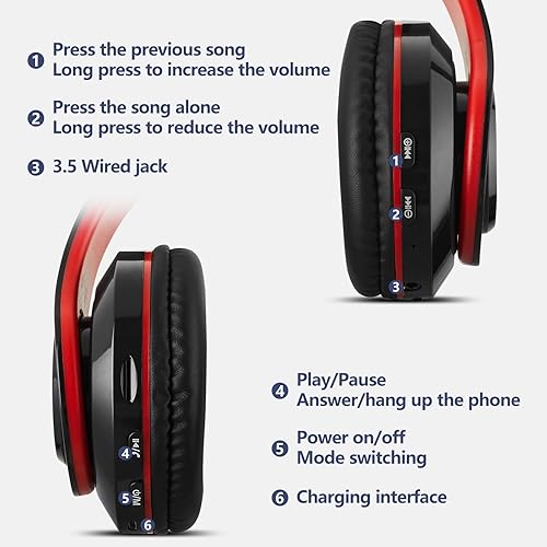Miniatura 5 de Auriculares Bluetooth sobre la oreja, 60 horas de reproducción, plegables, ligeros, inalámbricos, estéreo de alta fidelidad, auriculares ajustables