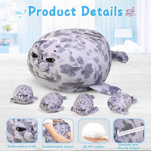 Miniatura 6 de KMUYSL Juguetes de peluche de sello para niñas de 3, 4, 5, 6, 7, 8 años o más, sella a mamá con 4 bebés en su barriga, juego de juguetes de peluche