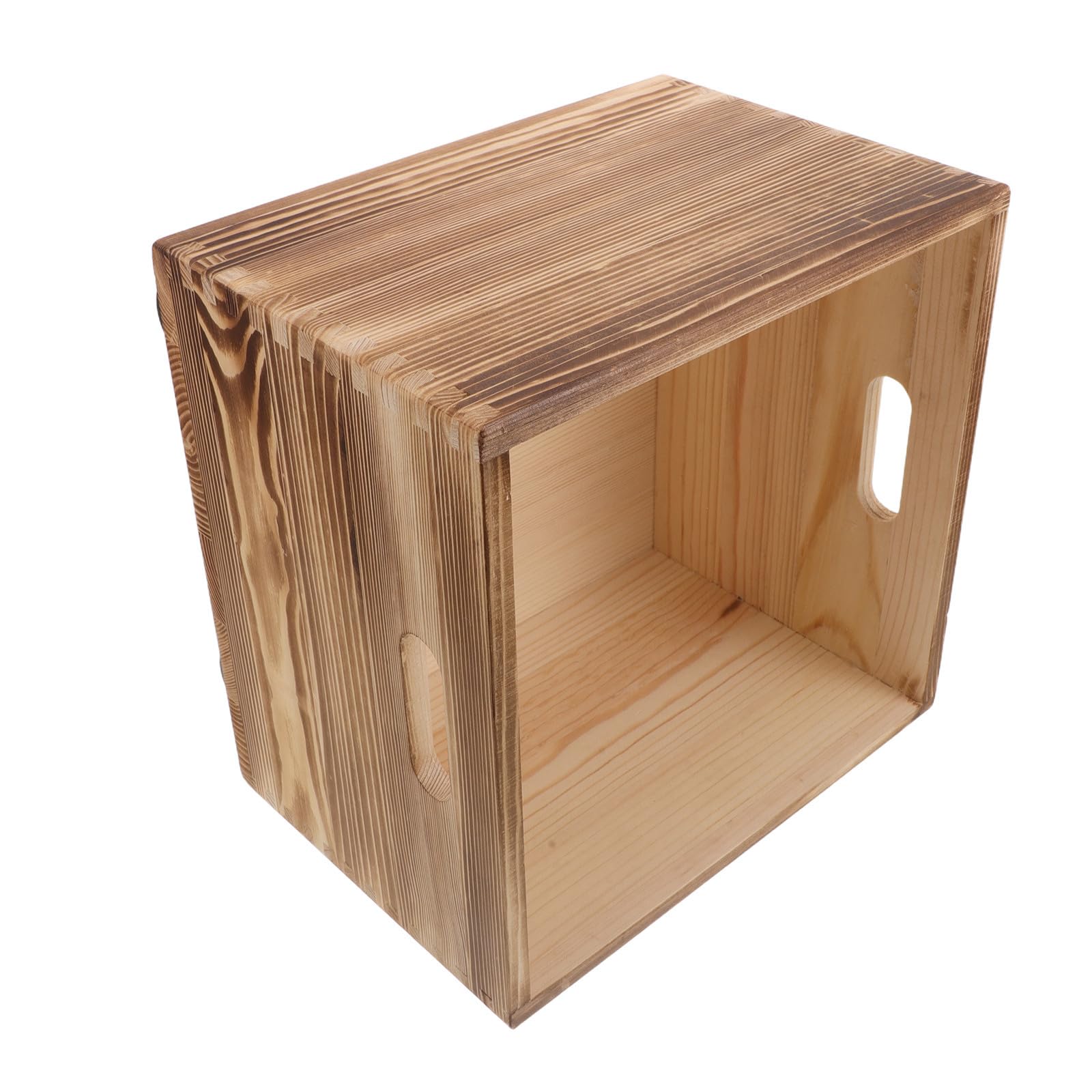 HEMOTON Caisse de Rangement en Bois Solide avec Couvercle, Forme Carrée Rustique, pour Magazines et Disques Vinyles, Portable avec Roulettes, pour Dortoirs et Bureaux