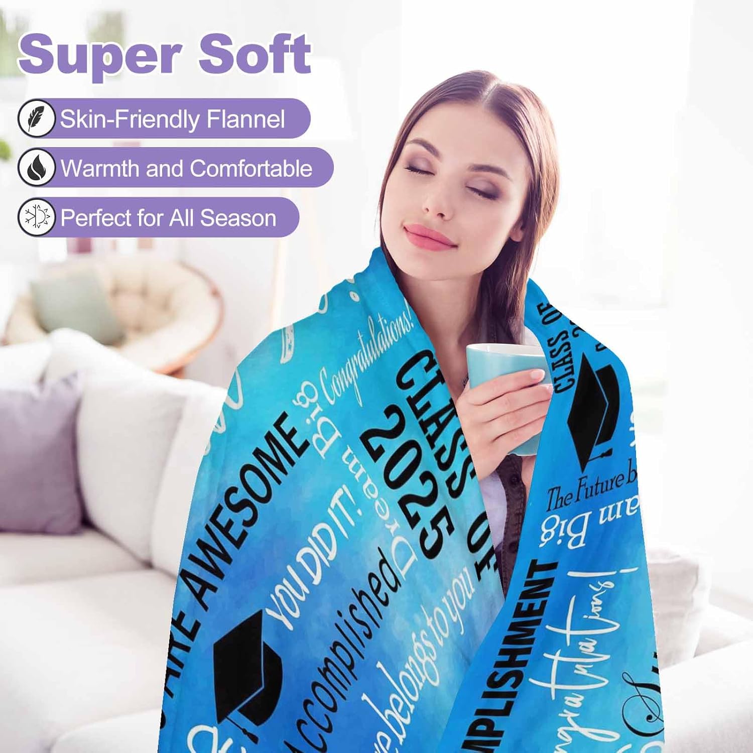 2025 Graduation Blanket for Students, Graduation Throw Blankets College Gifts for Her, Him, Son, Daughter, Friends 50"x60"
