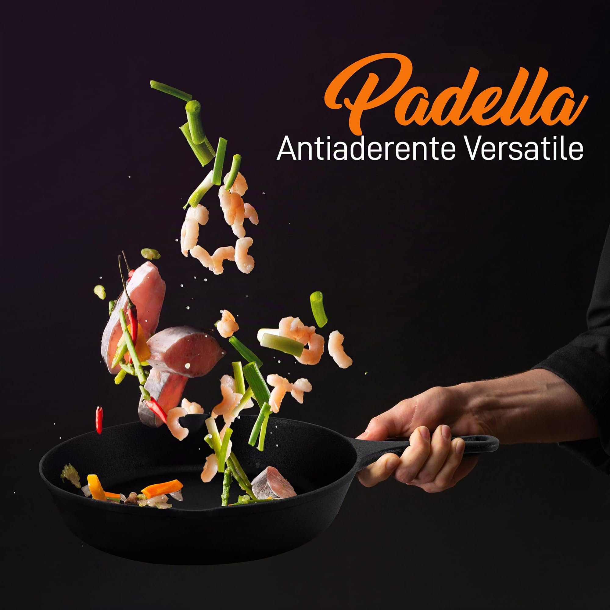 NutriChef Padella Ghisa Pretrattata, Set 3 Pezzi con Padella Antiaderente, Beccuccio Laterale e Raschietto, Compatibile con Gas, Induzione ed Elettrico, per Carne, Uova e Verdura