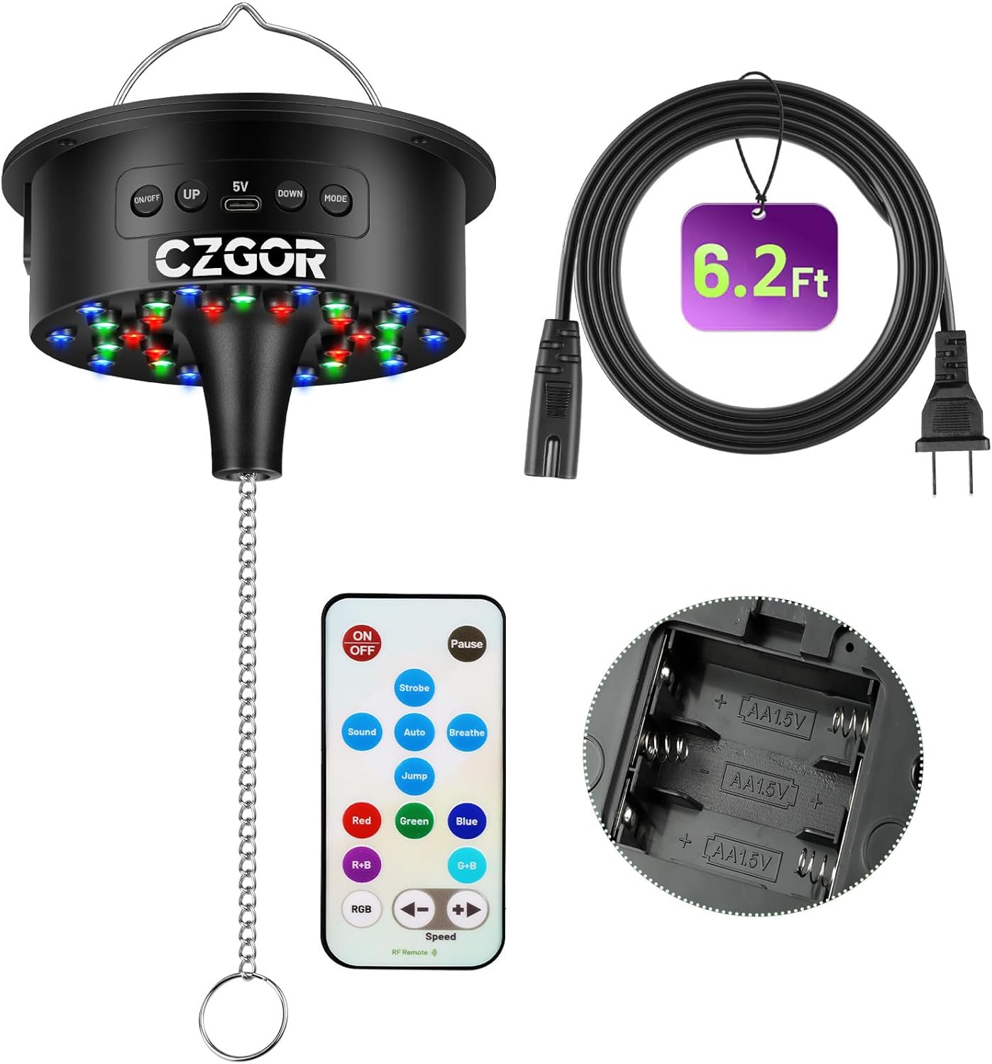 3-15 RPM Disco Ball Motor with Remote, Light Up Rotating Mirror Ball Spinner RGB LED, Heavy Duty Electric Rotator, Supports 4'' - 16'' Balls for DJ Party Home Bands Christmas