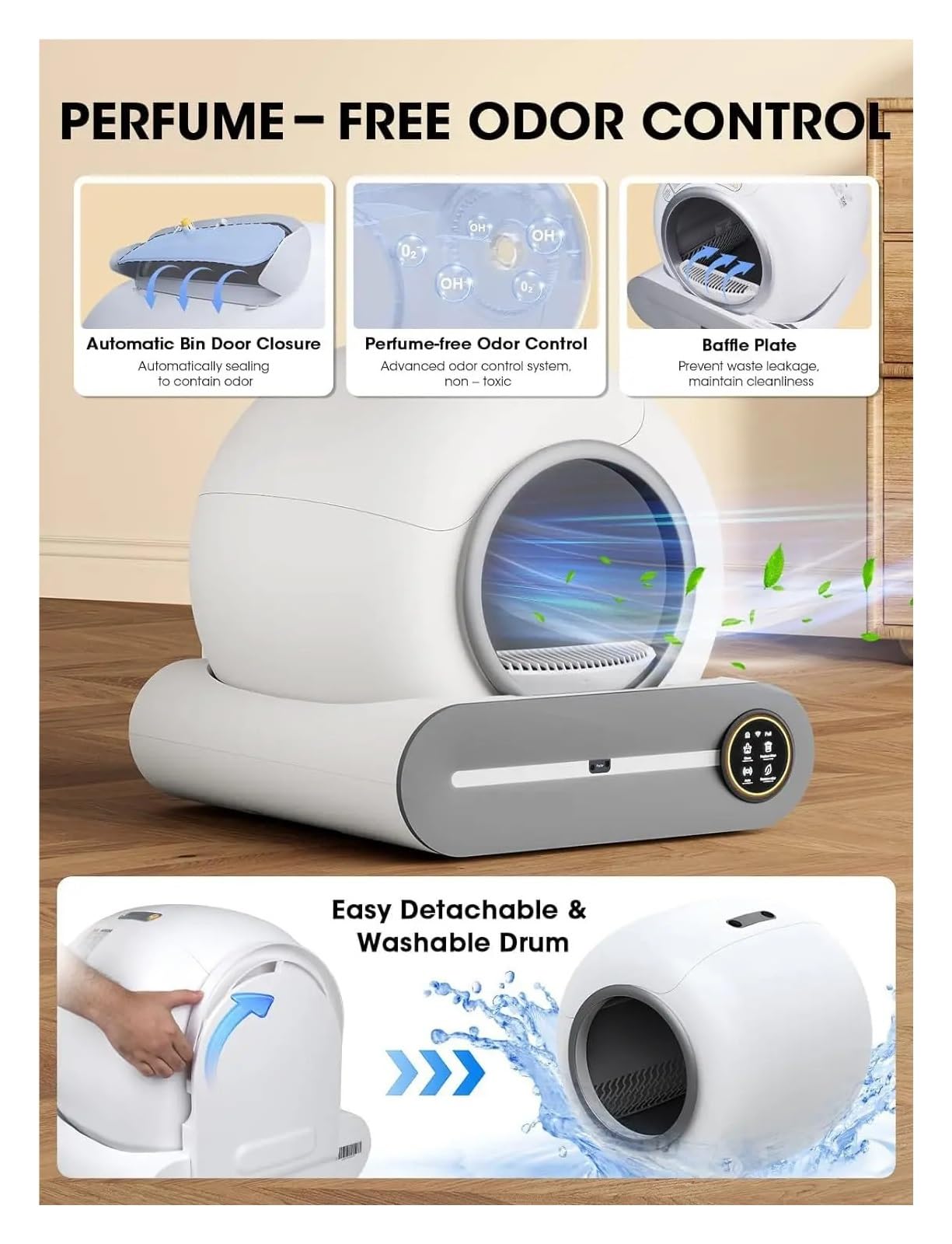 65L Automatic Smart Cat Litter Box Self Cleaning Fully Enclosed Pet Toilet Tray English versions