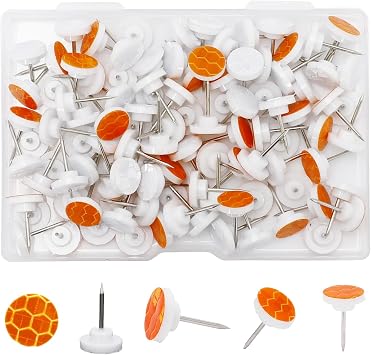100pcs Reflective Tacks Trail Marking Tacks Glow Reflective Mark Trail Markers Trail Marking Pegs Thumb Tacks Trail Markers Tree Markers for Hunting Camping Hiking Survival Outdoors(Orange, Silver)