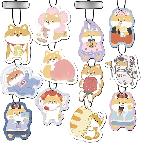 Ambientador de coche con diseño de perro espacial, 12 piezas de adornos perfumados Kawaii con chips de incienso, 6 aromas, lindos accesorios para el