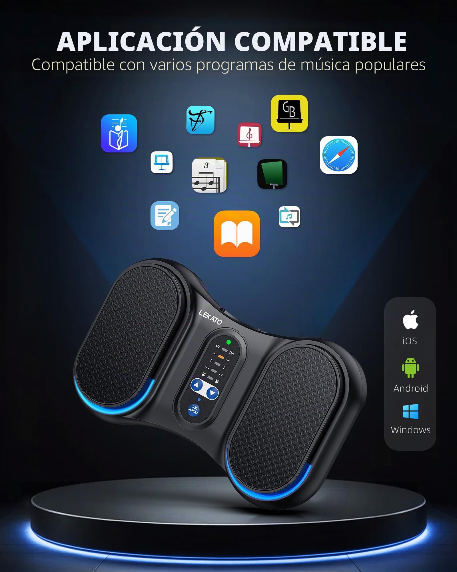 LEKATO Pedal de giro de página Bluetooth, girador de página inalámbrico, interruptor de pie recargable para teléfono, tabletas, pedal de pie portátil, compatible con Android e iOS