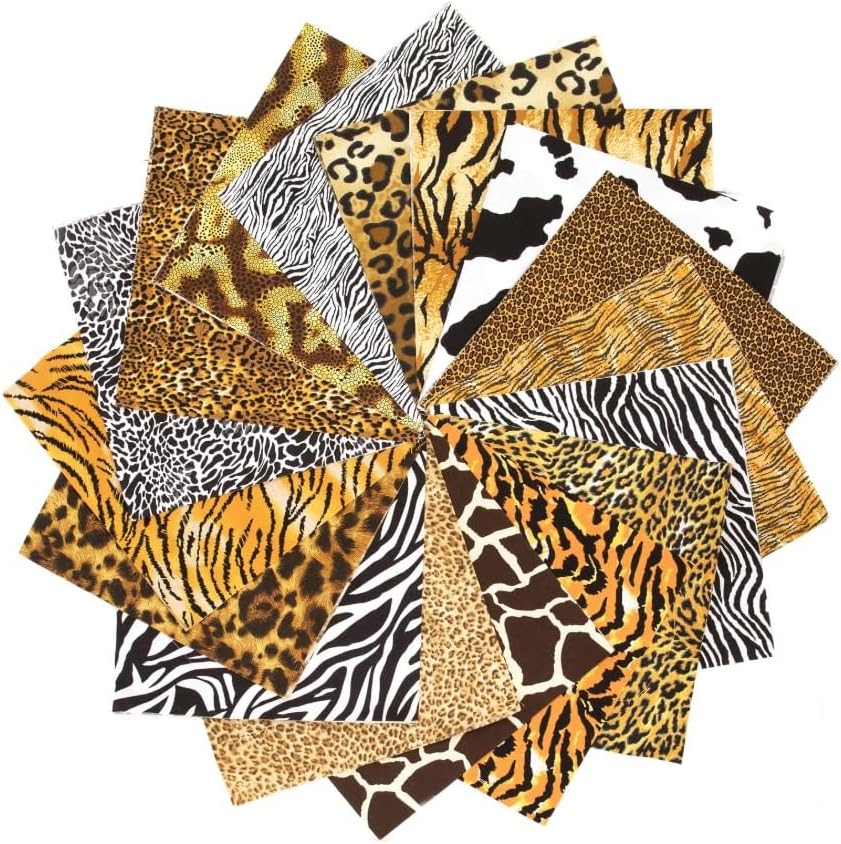 102 Piece Wild Thing Animal Skin Prints Pre Cut Fabric Charm 5 Inch Squares 100% Cotton, DIY Craf Project Supplies, Fabric Quilt